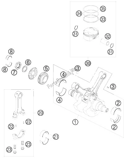 All parts for the Crankshaft, Piston of the KTM 990 Super Duke White USA 2008