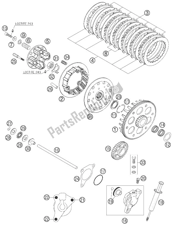 All parts for the Clutch of the KTM 450 SXS Europe 2006
