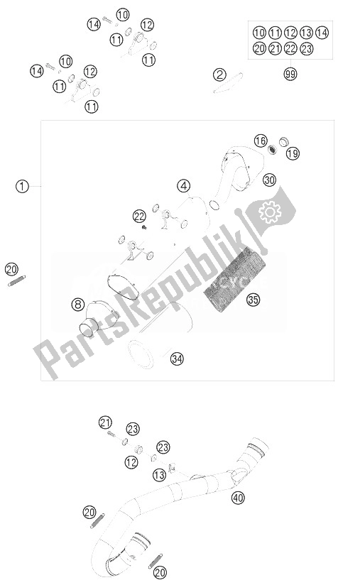 Todas as partes de Sistema De Exaustão do KTM 400 EXC Australia 2010