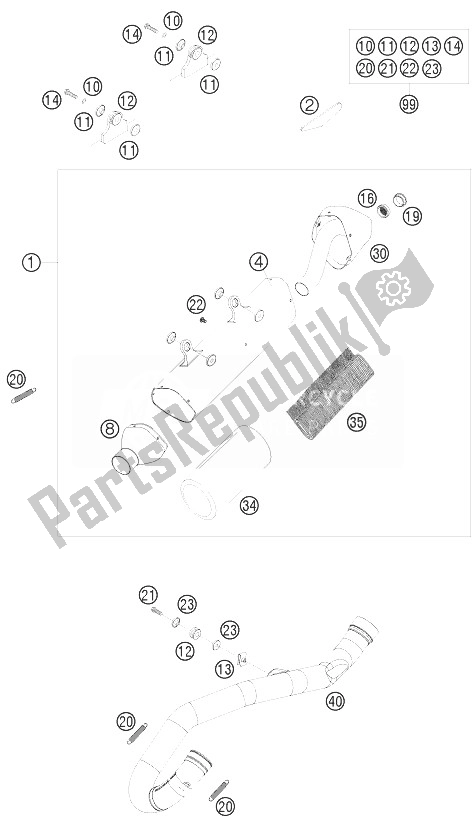 All parts for the Exhaust System of the KTM 450 EXC Australia 2010