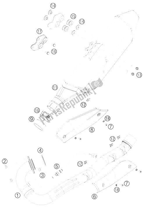 All parts for the Exhaust System of the KTM 690 Enduro 08 USA 2008