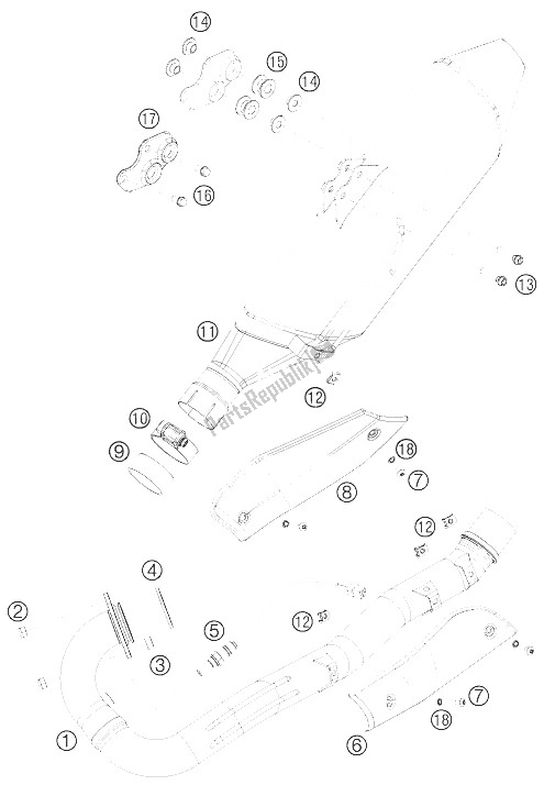 All parts for the Exhaust System of the KTM 690 Enduro R USA 2011