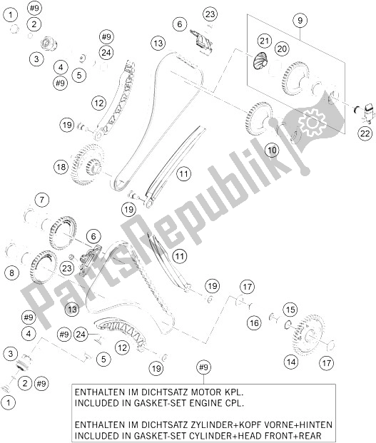 All parts for the Timing Drive of the KTM 1190 ADV ABS Grey WES Europe 2013