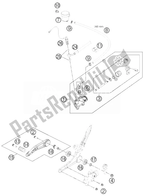 Todas as partes de Controle De Freio Traseiro do KTM 1190 RC8 R White Europe 2013