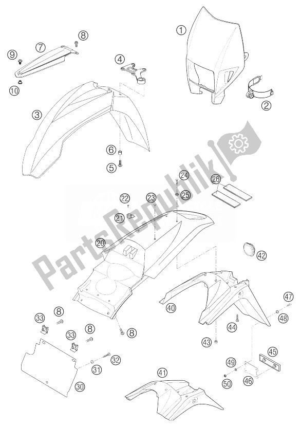 Tutte le parti per il Maschera, Parafango 625 Sxc del KTM 625 SXC USA 2003