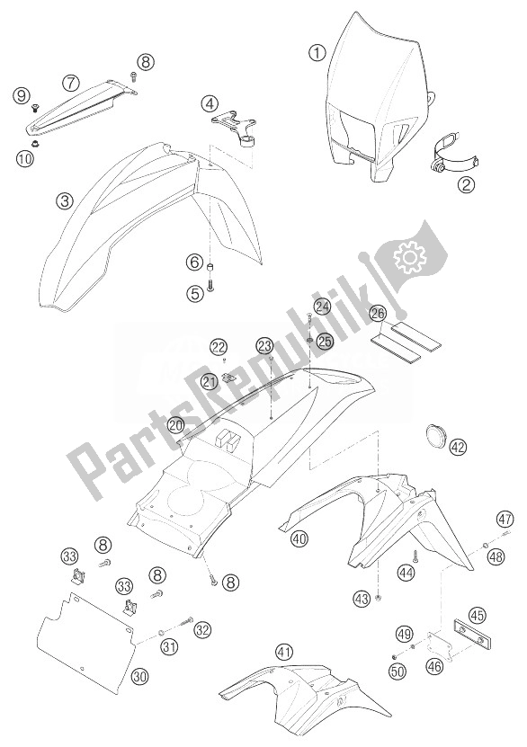 Tutte le parti per il Maschera, Parafanghi 625 Sxc del KTM 625 SXC USA 2004