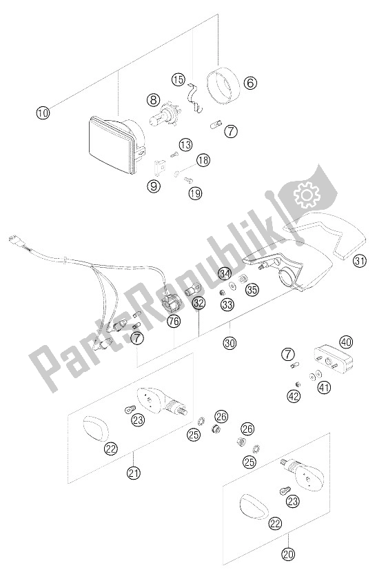 All parts for the Lighting System of the KTM 625 SMC Australia United Kingdom 2006