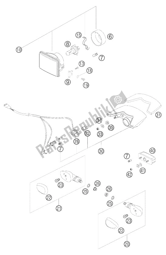 All parts for the Head Light - Turn Signals - Rear Light of the KTM 625 SMC Europe 2005