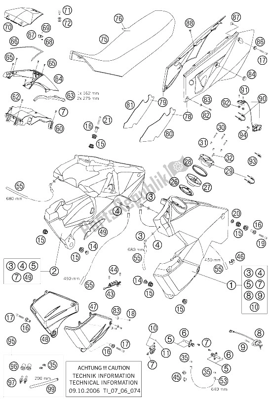 Todas las partes para Tanque, Asiento, Tapa de KTM 990 Adventure Black ABS Australia United Kingdom 2006