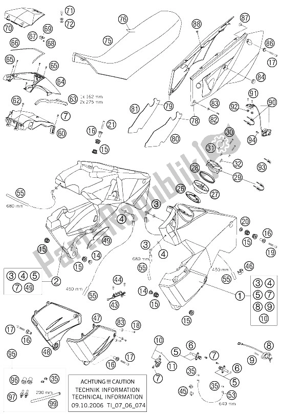 All parts for the Tank, Seat, Cover of the KTM 990 Adventure Orange ABS Australia United Kingdom 2006