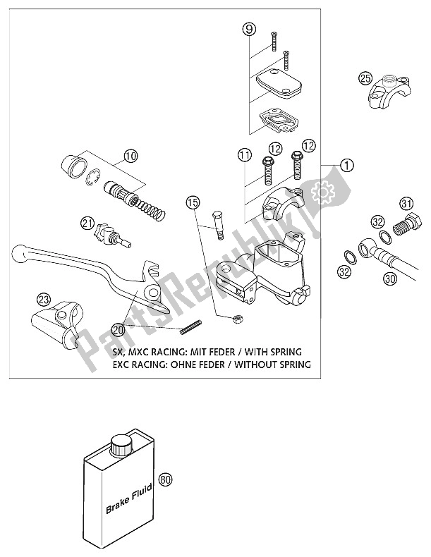 Todas las partes para Cilindro De Freno De Mano Brembo Rac de KTM 250 EXC Racing Australia 2002