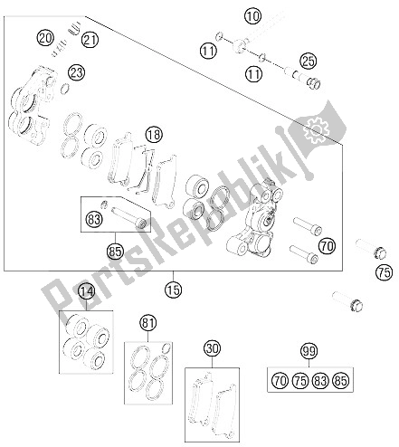 All parts for the Brake Caliper Front of the KTM 65 SX Europe 2012