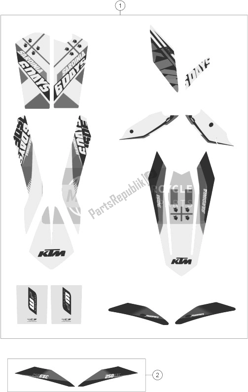 All parts for the Decal of the KTM 250 EXC SIX Days Europe 2014