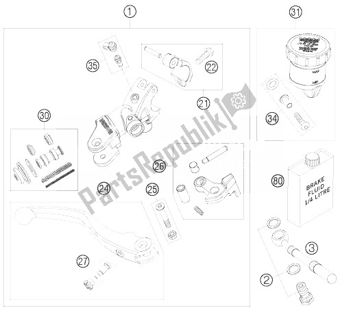 All parts for the Hand Brake Cylinder of the KTM 450 SMR Europe 2010