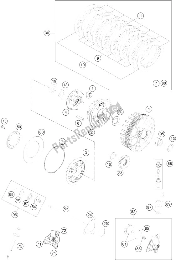 All parts for the Clutch of the KTM 350 EXC F Australia 2015