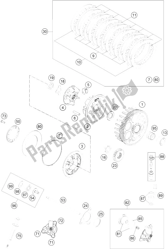 All parts for the Clutch of the KTM 350 EXC F Australia 2016