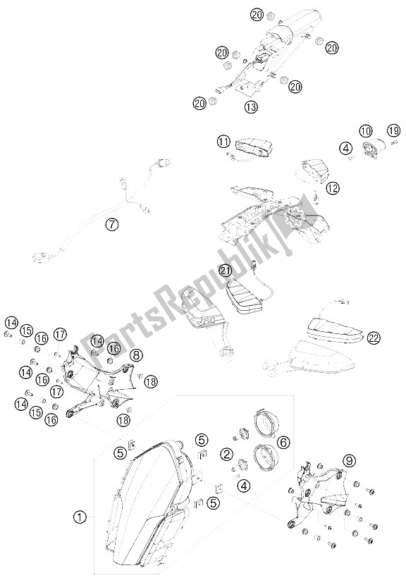 Todas as partes de Sistema De Luz do KTM 1190 RC 8R LIM ED Akrapovic 09 Europe 2009