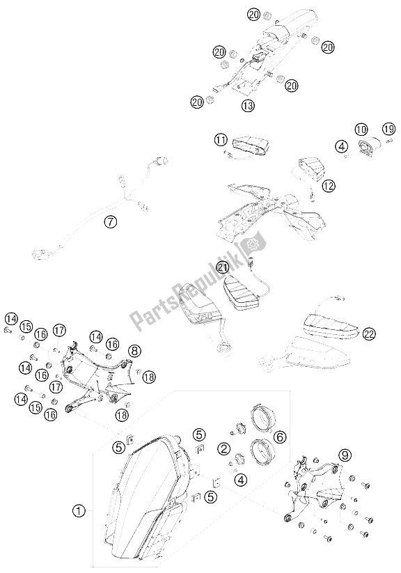 All parts for the Lighting System of the KTM 1190 RC 8R LIM ED Red Bull 09 Europe 2009