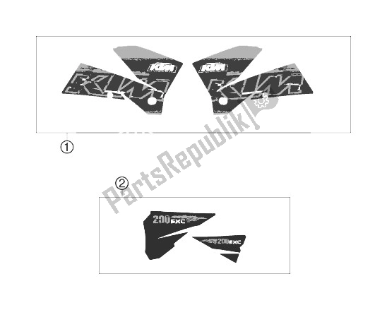 All parts for the Decal of the KTM 200 EXC Europe 2007