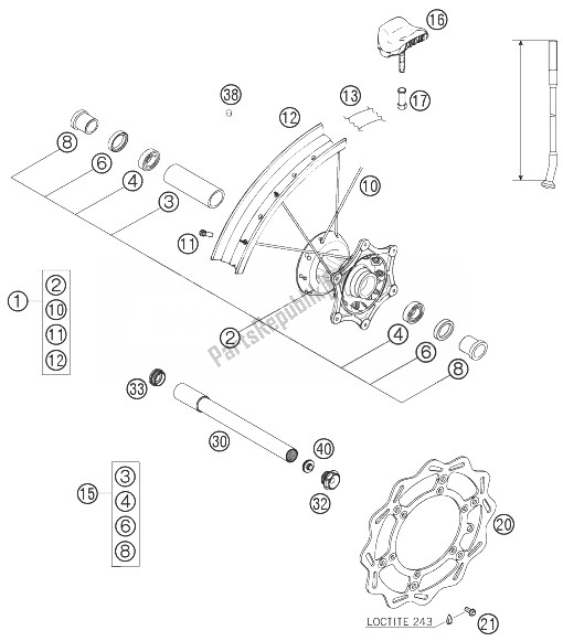 Alle onderdelen voor de Voorwiel van de KTM 250 SXS F Europe 2007