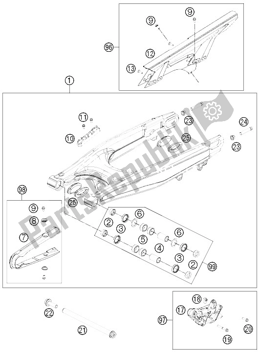 All parts for the Swing Arm of the KTM 690 Enduro R ABS Australia 2015