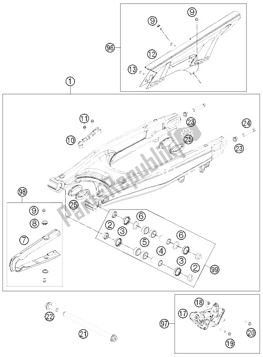 All parts for the Swing Arm of the KTM 690 Enduro R ABS Europe 2016