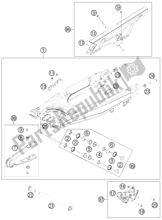Tutte le parti per il Forcellone del KTM 690 Enduro R USA 2012