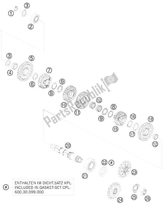 Todas las partes para Transmisión Ii - Contraeje de KTM 990 Super Duke Orange Australia United Kingdom 2009
