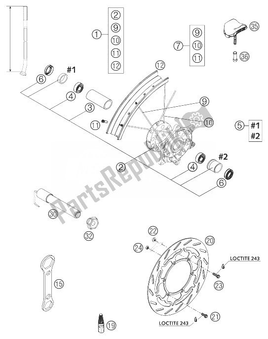 Todas as partes de Roda Dianteira 660 Rallye do KTM 660 Rallye Factory Repl Europe 2004