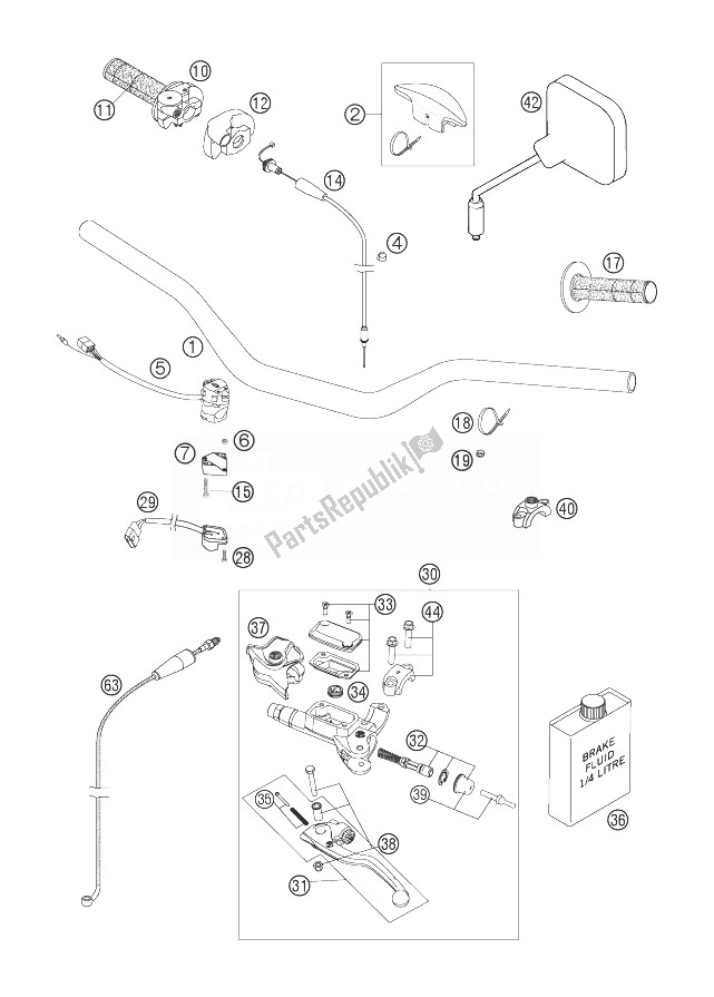 Toutes les pièces pour le Guidon, Commandes du KTM 250 EXC Europe 2007