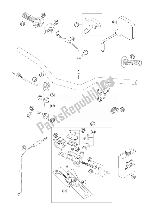 All parts for the Handlebar, Controls of the KTM 300 EXC Europe 2007