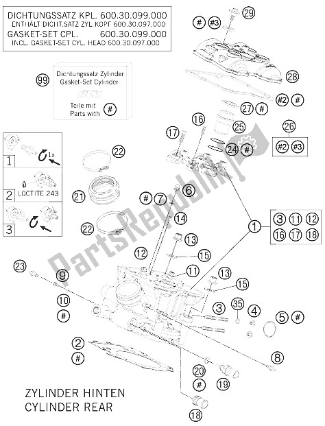 All parts for the Cylinder Head Rear of the KTM 990 Super Duke R Europe 2011