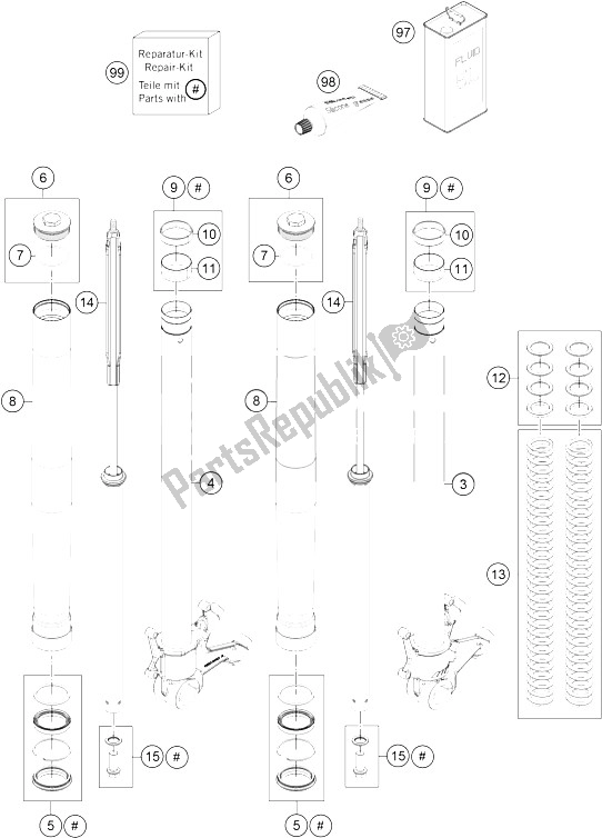 Wszystkie części do Zdemontowany Przedni Widelec KTM 1050 Adventure ABS Europe 2015
