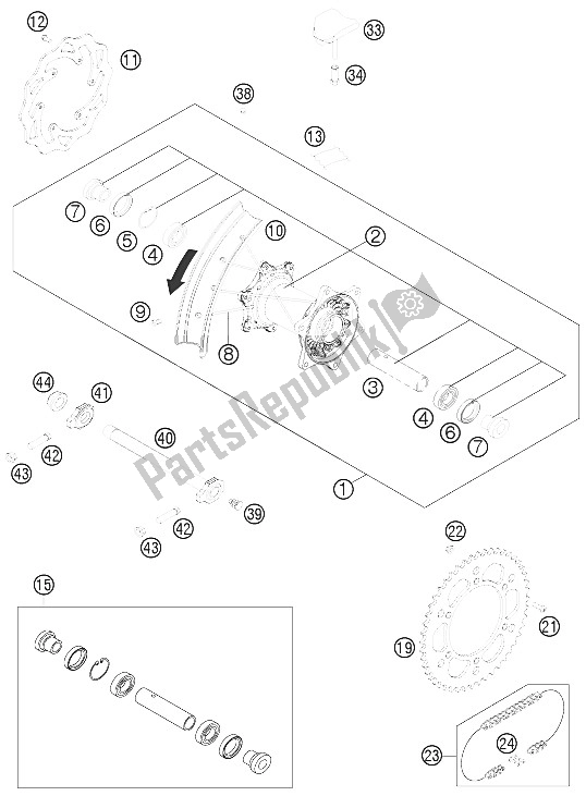 All parts for the Rear Wheel of the KTM 500 EXC USA 2015