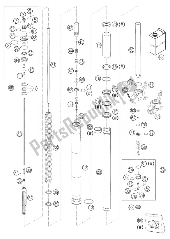 Tutte le parti per il Stelo Forcella Usp 48 + Pa Lc8 del KTM 950 Adventure S Orange Europe 2003