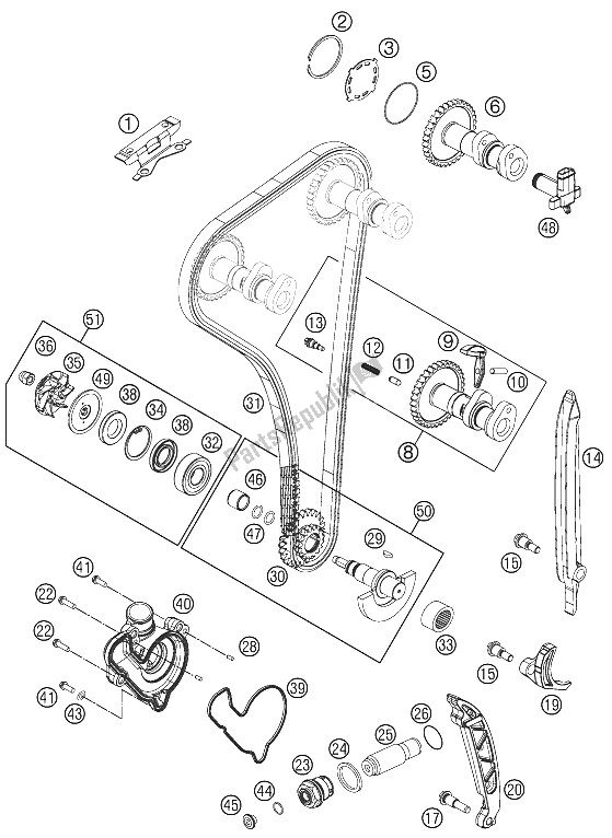 All parts for the Timing Drive of the KTM 250 EXC F Europe 2016