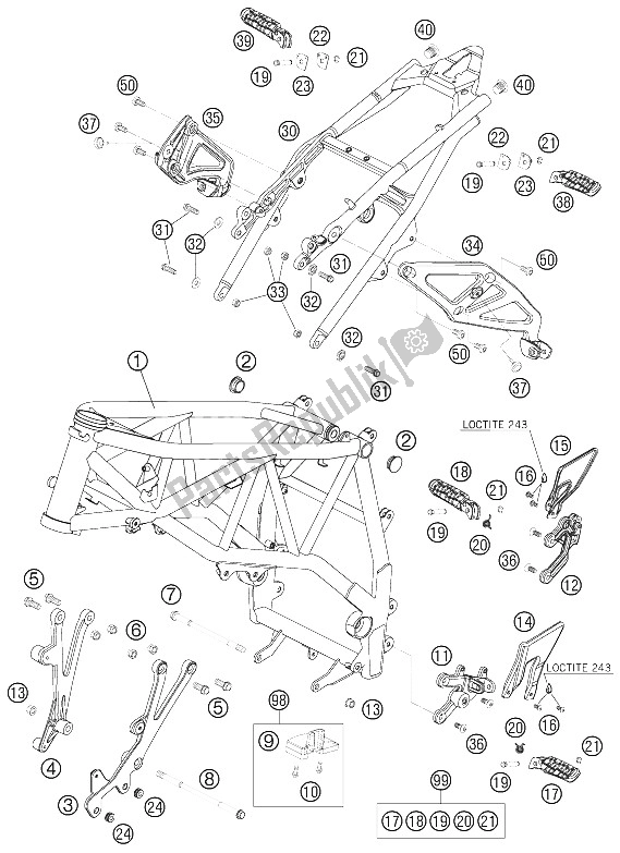 All parts for the Frame, Sub Frame of the KTM 990 Superduke Orange France 2006