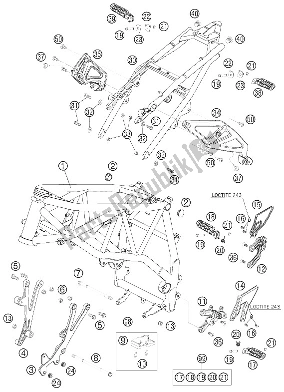 All parts for the Frame, Sub Frame of the KTM 990 Superduke Orange Japan 2006