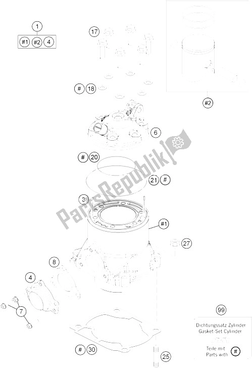 All parts for the Cylinder, Cylinder Head of the KTM Freeride 250 R Australia 2016