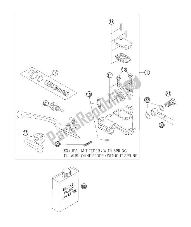 All parts for the Hand Brake Cylinder of the KTM 125 SXS Europe 2006