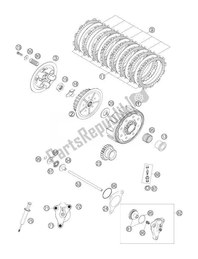 All parts for the Clutch of the KTM 250 EXC F SIX Days Europe 2007