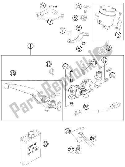 All parts for the Hand Brake Cylinder of the KTM 950 Supermoto Black USA 2006