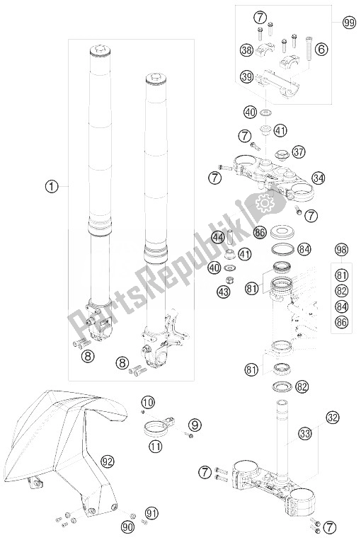 Tutte le parti per il Forcella Anteriore, Pinza Tripla del KTM 690 Duke White Japan 2010