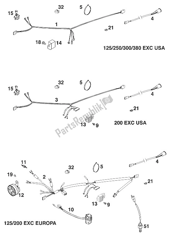 Todas las partes para Mazo De Cables Exc 125-200 '98 de KTM 200 EXC Jackpiner 97 USA 1997