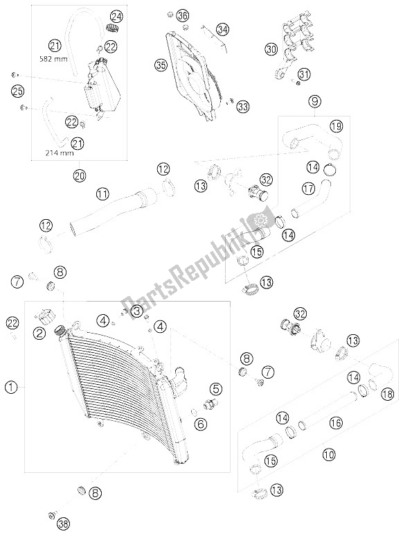 Toutes les pièces pour le Système De Refroidissement du KTM 1190 RC 8 Orange Australia 2008