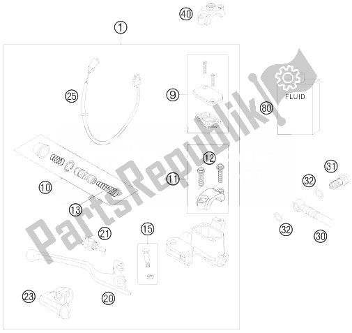 All parts for the Hand Brake Cylinder of the KTM 690 Rally Factory Replica Europe 2007