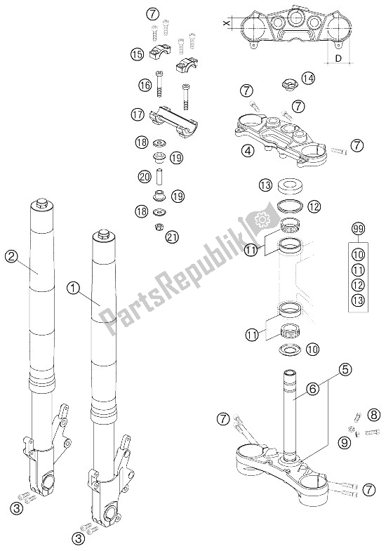 All parts for the Telescopic Fork of the KTM 990 Superduke Black France 2006