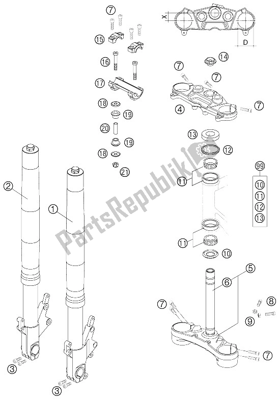 All parts for the Telescopic Fork of the KTM 990 Superduke Orange Australia United Kingdom 2006