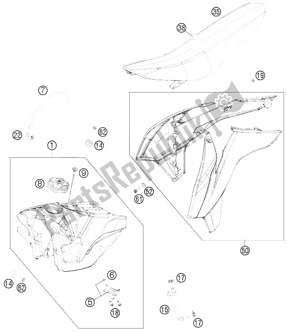 Toutes les pièces pour le Réservoir, Siège, Couverture du KTM 125 SX USA 2015