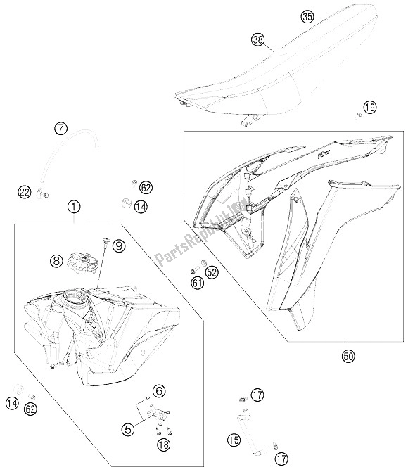 Todas las partes para Tanque, Asiento, Tapa de KTM 250 SX Europe 2015